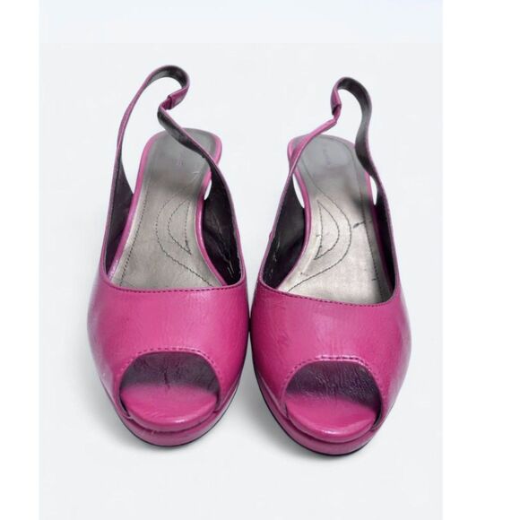 Vintage Elie Tahari Magenta Leather Peep Toe Slingback Platform Heels - Size 9 - Picture 6 of 8